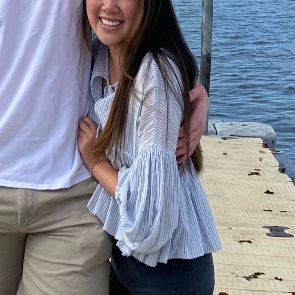 Free People Striped Keyhole Blouse